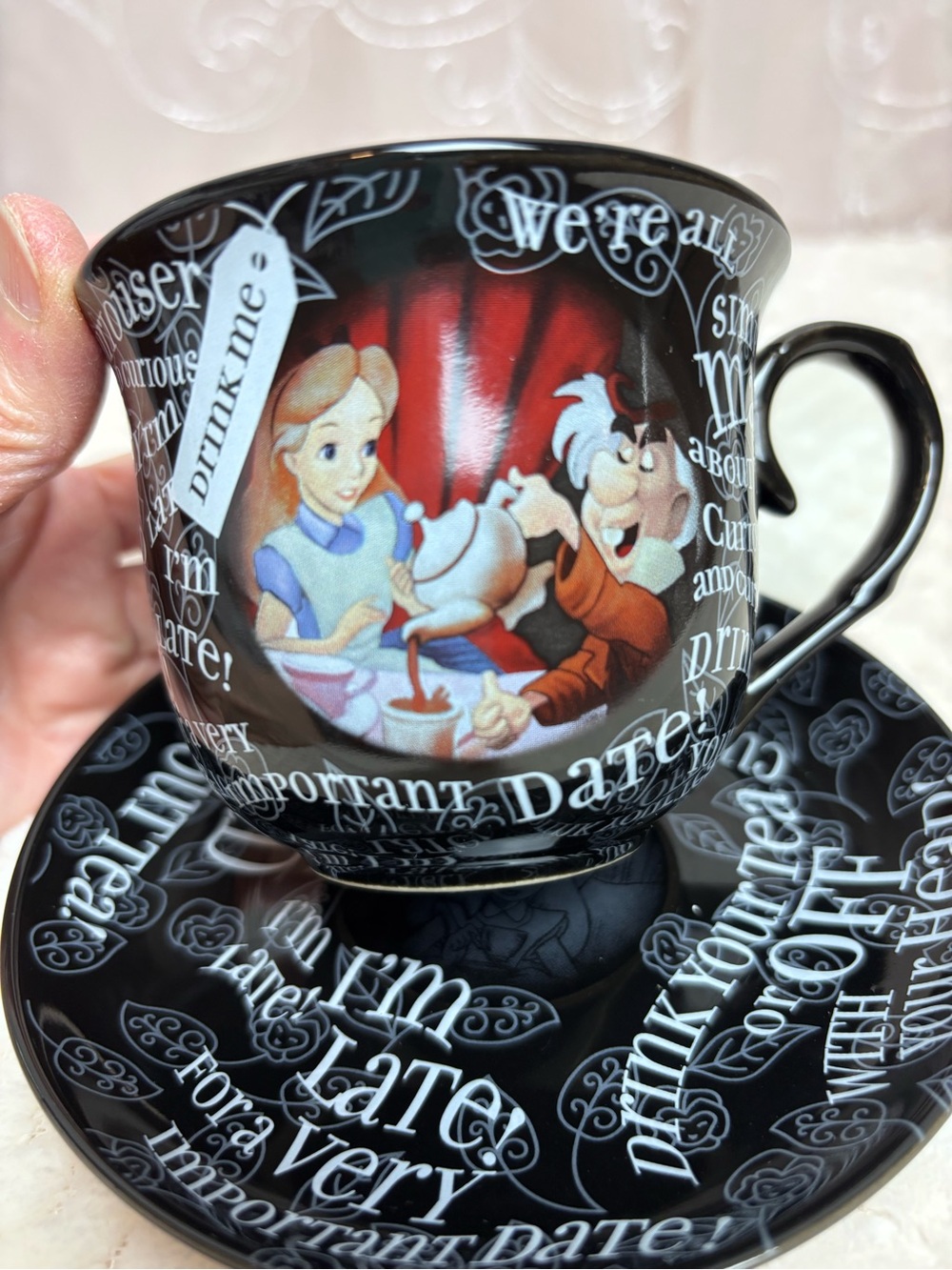 Disney Parks Alice in Wonderland Mad Hatter Black Teacup and Saucer Set